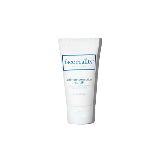 Ultimate Protection SPF 28 broad-spectrum physical sunscreen with a mattifying finish for UVA/UVB defense, suitable for all skin types, including sensitive skin.