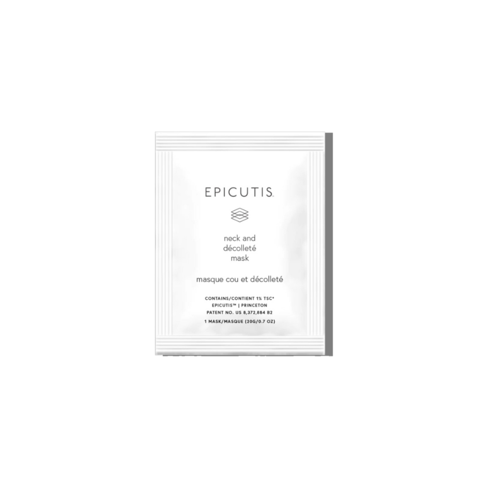 Neck & décolleté bio-cellulose lipid mask offering instant calming and healing effects in 10–15 minutes.