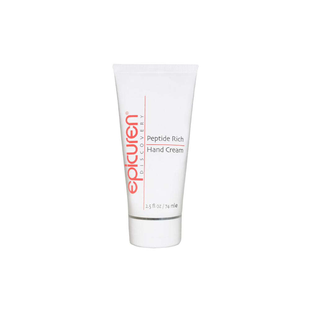 Peptide Rich Hand Cream with peptides and antioxidants for long-lasting hydration, reducing age spots and crepey skin for a more youthful appearance.