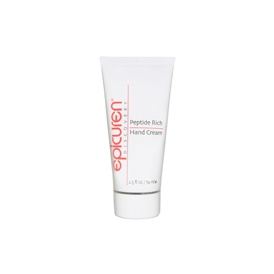 Peptide Rich Hand Cream with peptides and antioxidants for long-lasting hydration, reducing age spots and crepey skin for a more youthful appearance.