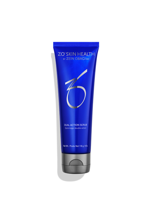 Dual Action Scrub with chemical and physical exfoliants for breakout-clearing and smooth, radiant skin.